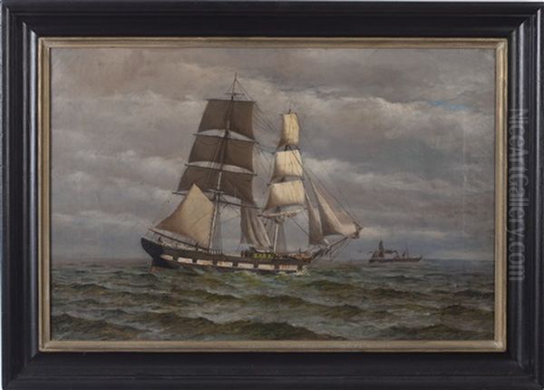 Portrait Of A Two-masted Brig Passing A Steamship - view 1
