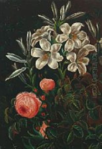 Still Life With Pink Roses And White Lilies - view 1
