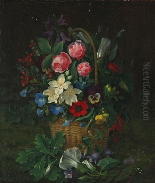 Still Life With Colorful Flowers In A Basket - view 1