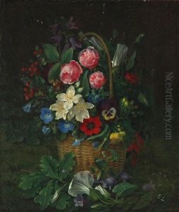 Still Life With Colorful Flowers In A Basket by Christine Marie Lovmand