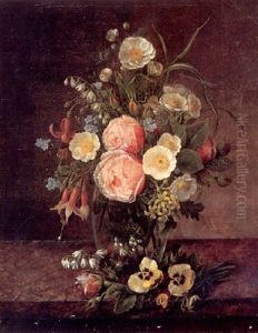 Opstilling Med Blomster Pa En Stenkarm