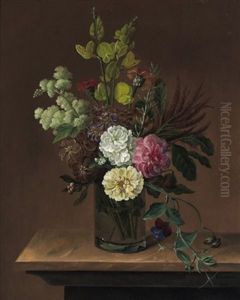 Ein Blumenstraus In Einer Glasernen Vase by Frederikke Elisabeth Loevmand