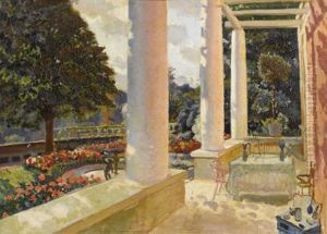 The Macmonnies Estate Terrace In Giverny by Mary Fairchild MacMonnies Low
