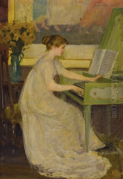 Girl Playing The Harpsichord - view 1
