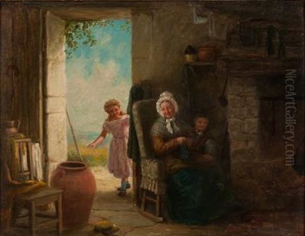 Cottage Interior With Grandmother And Children - view 1