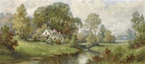 Cottages In A Pastoral Landscape by Milton H. Lowell