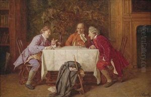Saloninterieur Mit Drei Herren Beim Tabakskollegium by Wilhelm Loewith