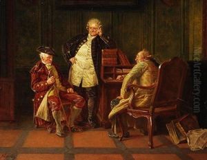 Interieur Mit Drei Herren Im Gesprach by Wilhelm Loewith