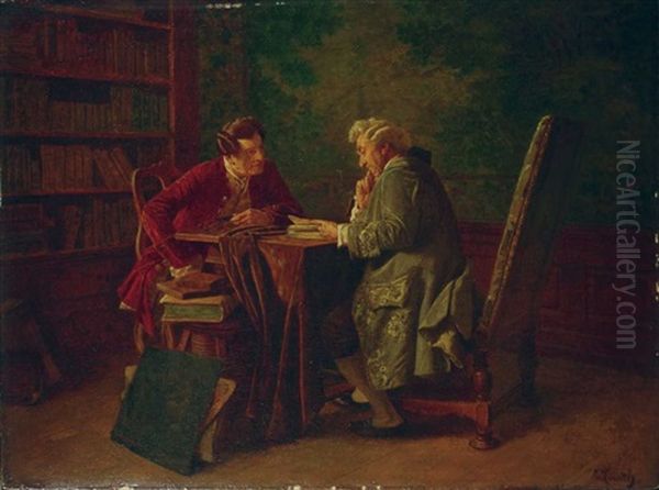 Konversation Zweier Herren In Einer Bibliothek - view 1