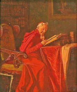 Lesender Kardinal In Seinem Arbeitszimmer by Wilhelm Loewith
