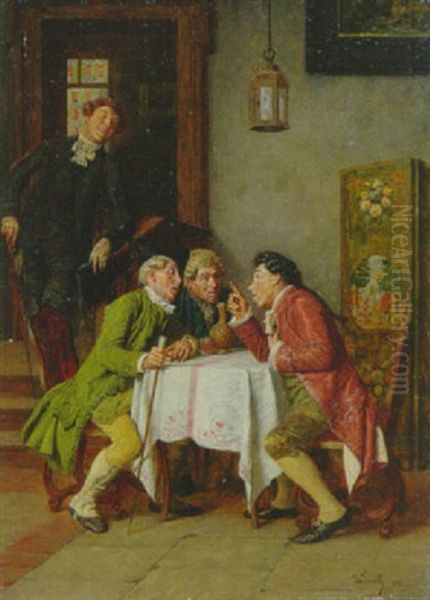 Vier Herren Der Rokoko - Zeit Im Salon Am Tisch Beim Disput - view 1