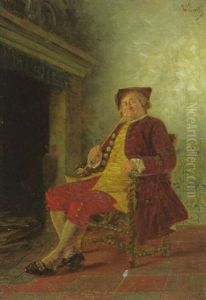 Pfeifenraucher Der Rokokozeit, Genieserisch Vor Dem Kamin Sitzend by Wilhelm Loewith