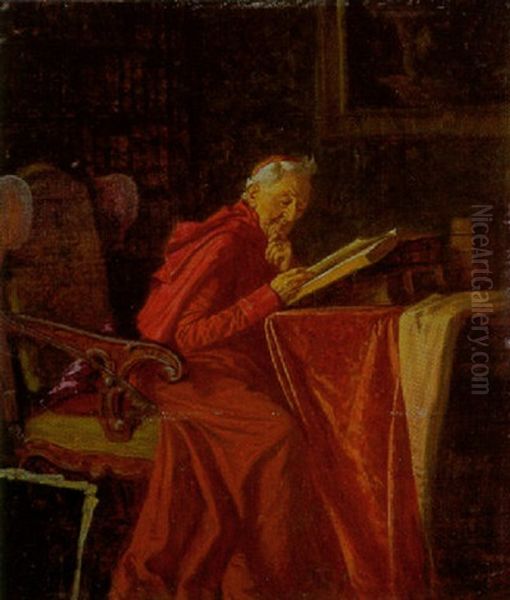 Kardinal In Der Bibliothek Beim Studium Alter Folianten - view 1