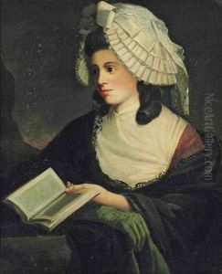 Portrait Of A Lady, Half-length, In A Black Shawl And White Lace Bonnet, Holding A Book