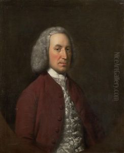 Portrait Of Thomas Bateson, Half Length, Wearing A Red Coat And Silver Waistcoat; Together With Another Of Mrs Thomas Bateson (+ Another Of Mrs Thomas Bateson) by Strickland Lowry