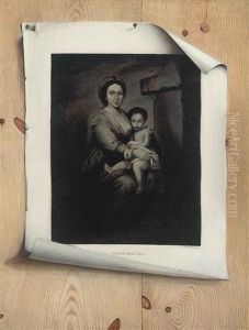 A Trompe L'oeil With A Mezzotint Of The Madonna And Child (after Bartolome Esteban Murillo) A Trompe L'oeil With A Mezzotint Of The Madonna And Child (after Bartolome Esteban Murillo)
