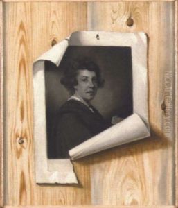 A Trompe L'oeil Of A Print Depicting Sir Joshua Reynolds Attached To A Pine Panel