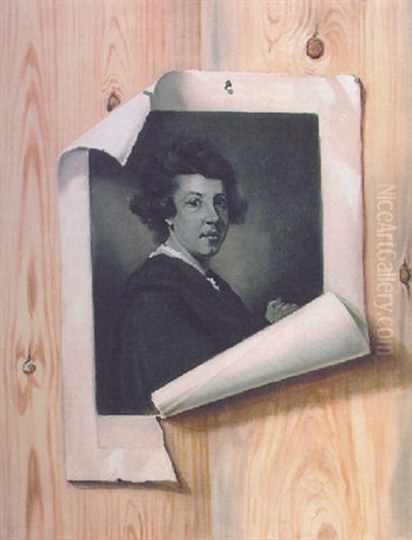 Trompe L'oeil Of A Print Of Sir Joshua Reynolds, Pinned To Pine Planking - view 1