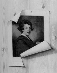 Trompe L'oeil Of A Print Of A Portrait Of Sir Joshua Reynolds Pinned To A Pine Board