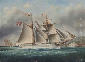 The Danish Brigantine Christine In Coastal Waters by Joseph Loy