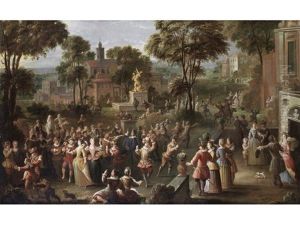 A Fete Champetre (+ And An Elegant Company At A Ball In An Italianate Garden; Pair) by Jan-Sebastiaen Loybos