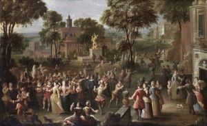 A Fete Champetre; And An Elegant Company At A Ball In An Italianate Garden (2 Works) by Jan-Sebastiaen Loybos
