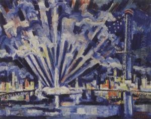 View Of The Skyride, Evening At The Century Of Progress International Exposition, 1934 by Adriaan Lubbers
