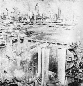 Harbour View Chicago With Fountain by Adriaan Lubbers