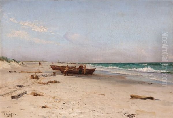 Fishermen And Fishwives Collecting The Catch On The Beach - view 1