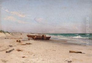 Fishermen And Fishwives Collecting The Catch On The Beach by Holger Luebbers
