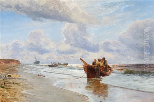 Coastal Scene With Fishermen Returning With The Day's Catch - view 1