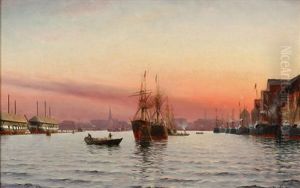 Sunset Above Copenhagen Harbour by Holger Luebbers