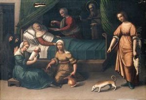 The Birth Of The Virgin by Giovanni Battista Benvenuti (see Ortolano)