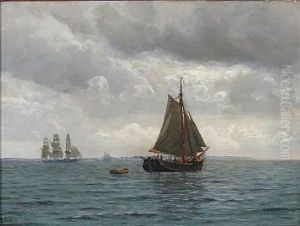 Seascape With Sailing Ships On A Calm Sea by Holger Luebbers