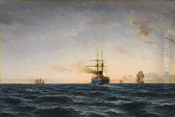 Steamship And Sailing Ships - view 1