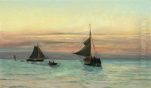 Seascape With Sailing Ships In The Sunset - view 1