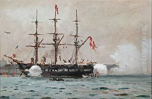 Harbour Scene With The Frigate Jylland - view 1