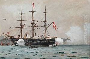Harbour Scene With The Frigate Jylland by Holger Luebbers