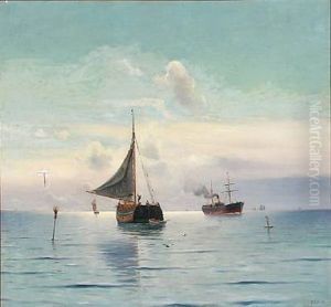 Seascape With Ships In Quiet Weather by Holger Luebbers