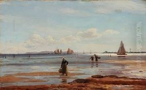 Coastal Scene With Fishermens Wives On The Beach At Halso