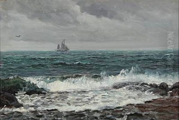 Waves With A Sailing Ship In The Horizon - view 1