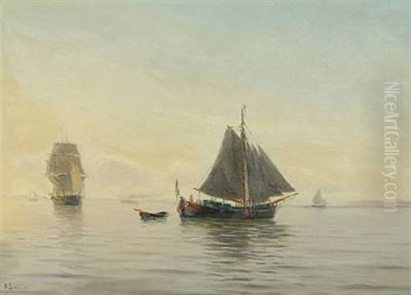 Seascape With Several Sailing Ships In The Morning Mist - view 1
