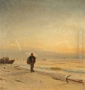 Fishermen On Skagen Beach, Denmark by Holger Luebbers
