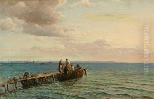 Coastal Scene With Ships On The Sea, In The Background The Swedish Coast by Holger Luebbers