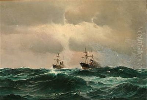 Two Racing Steamers In The Atlantic Ocean - view 1