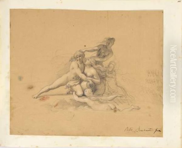 Crayon Noir Et Rehauts De Blanc Sur Papier Beige. - view 1
