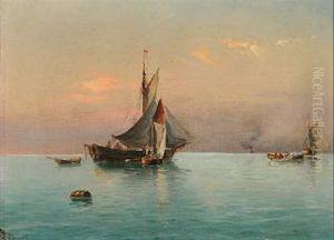 Quiet Summer Evening With Sailing Ships On Open Sea
