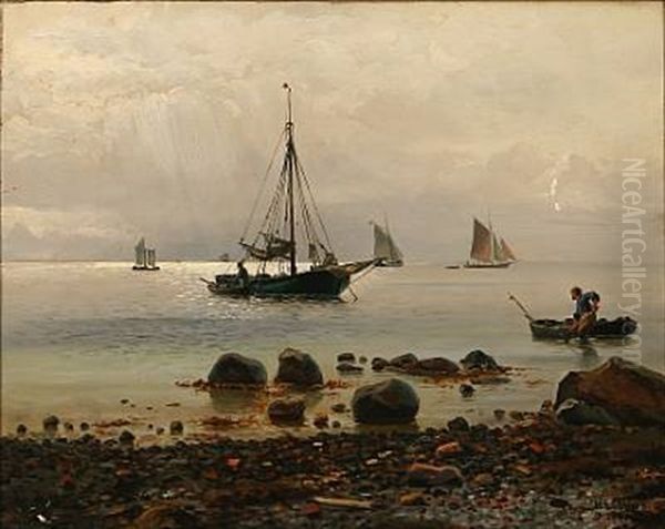 Coastal Scene With A Sailing Ship On Its Way Ashore - view 1