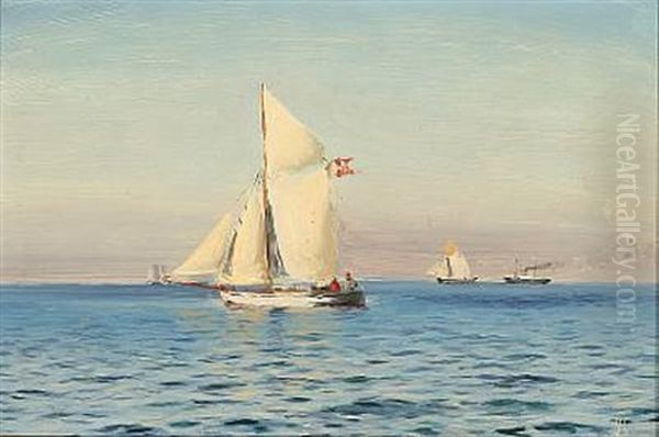 Marine With A Sailing Boat And Other Ships On A Quiet Summer's Day - view 1