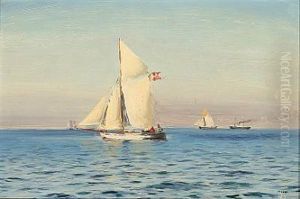 Marine With A Sailing Boat And Other Ships On A Quiet Summer's Day by Holger Luebbers